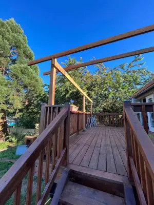 Deck Renovation, Staining & Roof Construction by Handyman Rescue Team
