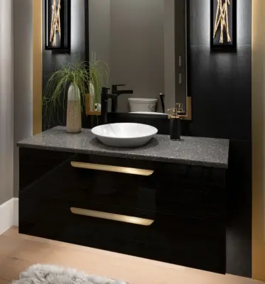 Stonemill's Dramatic Powder Bath by Edmond Kitchen & Bath LLC