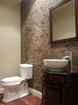 Dietz Elkhorn Road - Powder Room - Stone Wall by Ballroom Baths & Home Design