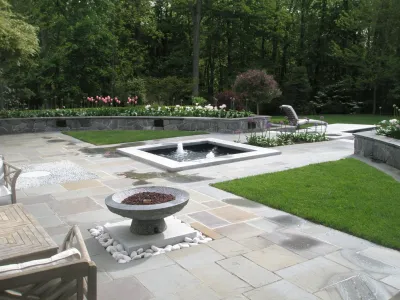 New Canaan Formal Terrace & Water Features — Landscape Design project by Keith E. Simpson Associates, Inc. in New Canaan