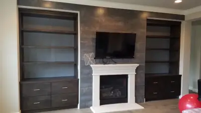 Fireplace Media Hub — Kitchen Remodeling project by TCW Fine Cabinetry | Tony's Custom Woodworks