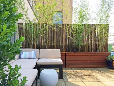 Cobble Hill, Brooklyn Terrace Design - Custom Planter Boxes, Bamboo Fence, Sofa — Landscape Design project by Amber Freda Garden Design