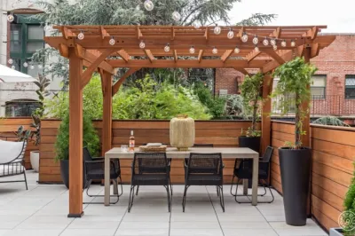 CARROLL GARDENS CUSTOM PERGOLA DESIGN — Landscape Design project by Amber Freda Garden Design in Brooklyn