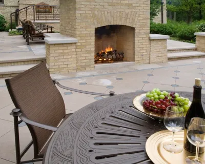 Romanesque-style Terrace w/Double Hearth Fireplace — Landscape Design project by LandServe, LLC..."Landscapes For Life