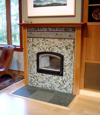 A Mendocino Hearth — Tile & Stone Installation Services project by Marin Designworks Glass Tile Design & Waterjet Art