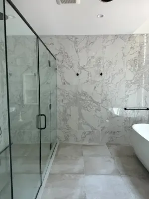 Dual Head Walk-in Shower by DBA D Lopez Tile And Marble Works