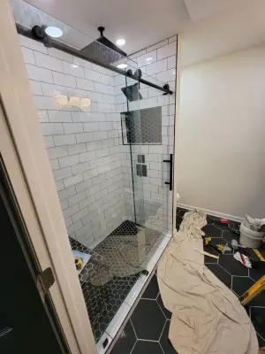 personalized shower — Tile & Stone Installation Services project by Harris Flooring & More
