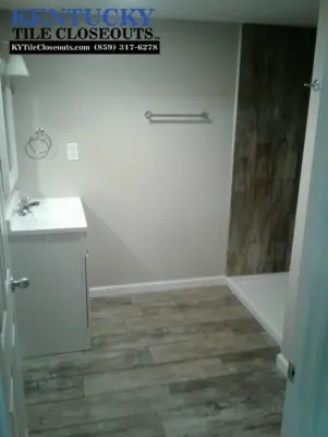 Woodshop Umber Bathroom Renovation — Tile & Stone Installation Services project by Kentucky Tile Closeouts