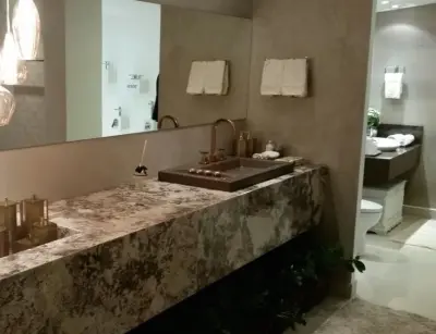 Antique White Granite Bathroom Vanity and Shower by Ecstatic Stone, LLC