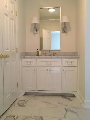 Venatino White Marble Bathroom by Ecstatic Stone, LLC
