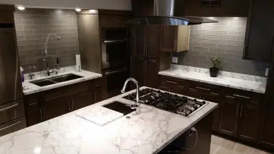Marble White Kitchens and Bathrooms — Tile & Stone Installation Services project by Mario & Son