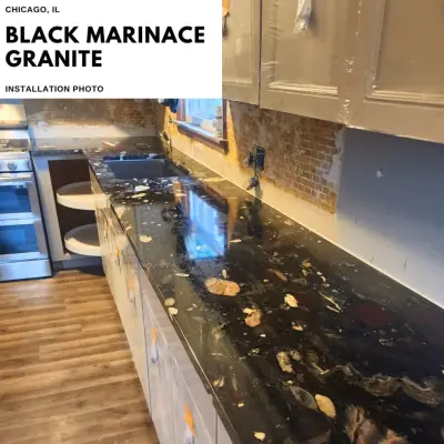 Black Marinace Granite Kitchen in Chicago, IL by Granite America