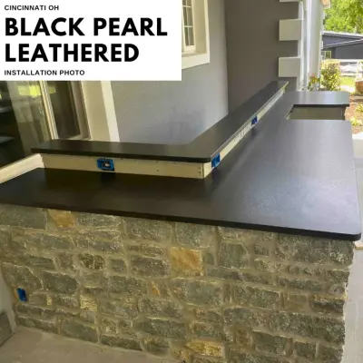 Cincinnati, OH - Outdoor Kitchen with Black Pearl Leathered Granite by Granite America