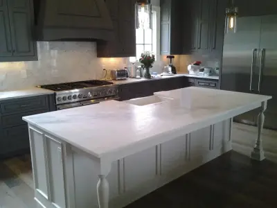 Modern Kitchen Featuring Stunning Bianco Verona and White Cherokee Marble — Tile & Stone Installation Services project by Werthan LLC
