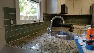 Transparent subway tile backsplash — Tile & Stone Installation Services project by Tumbled Creations LLC