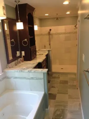Marble Bathroom Renovation — Tile & Stone Installation Services project by Ecstatic Stone, LLC