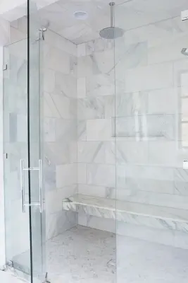 Marble White Bathroom — Tile & Stone Installation Services project by Stone Creek Surfaces