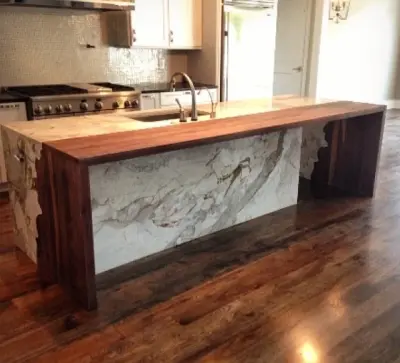 Walnut Island with White Nuvolato Marble — Tile & Stone Installation Services project by Werthan LLC