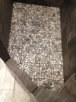 Mosaic Grey Shower with Seating — Kitchen Remodeling project by Phoenix Home Solutions, LLC