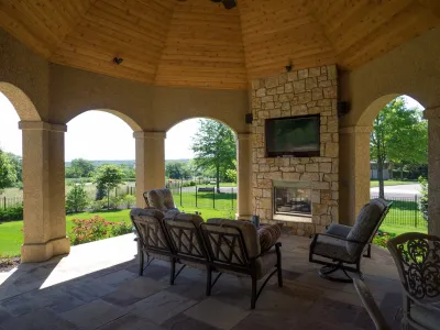 Rustic Outdoor Firepit with Lanai — Landscape Design project by Meier Landscape Architecture in Overland Park