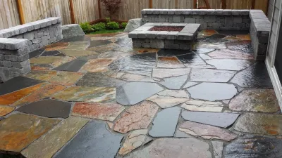 Flagstone - Back Patio with Firepit by Nature Perfect Landscape And Design