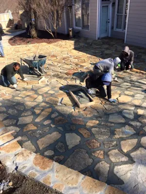 Outdoor Fireplace and Flagstone Patio! So Amazing!! — Landscape Design project by North Georgia Landscape Managemement LLC