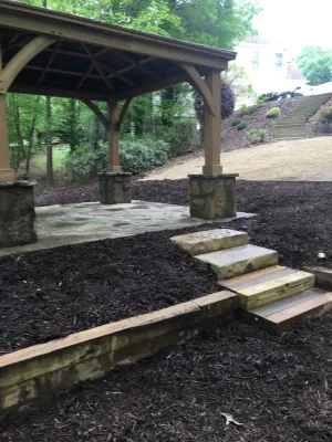 Flagstone Patio with Pergola and Belgard Firepit Kit! Awesome! — Landscape Design project by North Georgia Landscape Managemement LLC