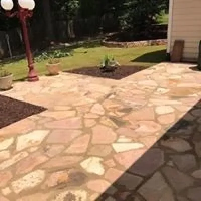 Crab Orchard Flagstone Patio and Rock Wall — Landscape Design project by North Georgia Landscape Managemement LLC