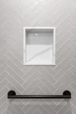 Accessible Geometric Bathroom Renovation — Home Renovation & Remodeling Services project by Ceramic Designs By Ron Green, Inc.