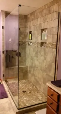 Pivoting Glass Shower Enclosures — Window Installation & Replacement project by Illinois Valley Glass & Mirror