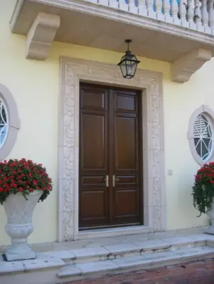 MQ Mahogany Entrance Doors — Window Installation & Replacement project by Carolina Fenestration Consultants