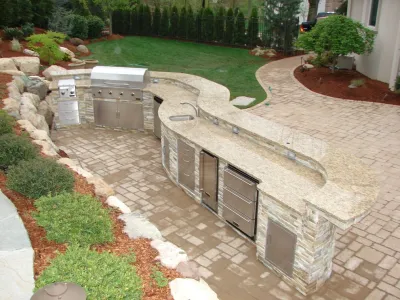 Curverd Transitional Outdoor Kitchen — Landscape Design project by Outdoor Living Of NJ