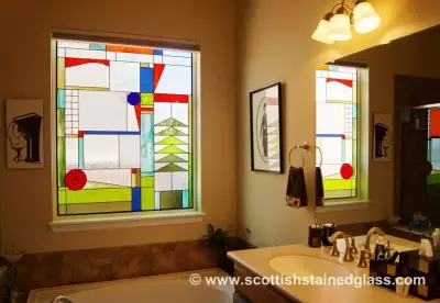 Stained Glass in Prairie Style Bathroom — Window Installation & Replacement project by Stained Glass San Antonio