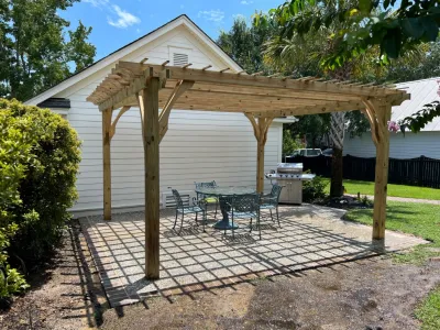Backyard Tabby Patio & Pergola — Landscape Design project by Pleasant Landscapes in Charleston