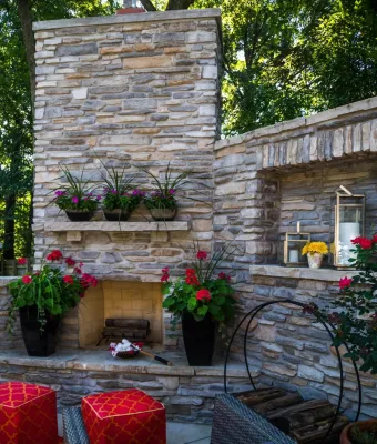 Webster Groves MO- Small Backyard Patio & Fireplace — Landscape Design project by Poynter Landscape Architecture & Construction in Webster Groves