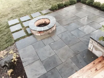 Bright Bluestone Patio with Oak Leaf Hydrangea Garden — Landscape Design project by Prairie Path Group