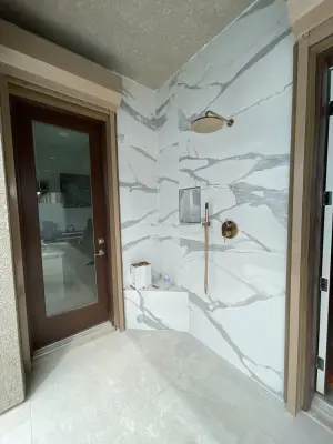Alfresco Shower — Kitchen Remodeling project by Amos Tile LV