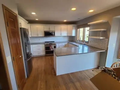 White Laminate Super Matte Finish Beveled Shaker Cabinet Refacing — Kitchen Remodeling project by Kitchen Solvers Of Madison
