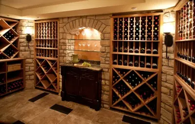 Wine Vault with Slate, Mahogany, and Stone Features — Kitchen Remodeling project by Lorrien Homes & Remodeling