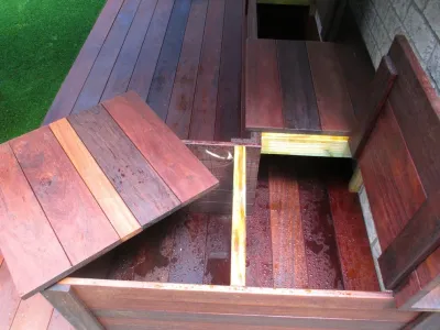 Ipe Deck & Seat Storage | Sand Box + Artificial Turf by RugZoom Synthetic Grass & Landscaping
