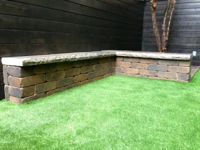 Sport Turf | Cedar Facade | Seat Wall & LED — Landscape Design project by RugZoom Synthetic Grass & Landscaping