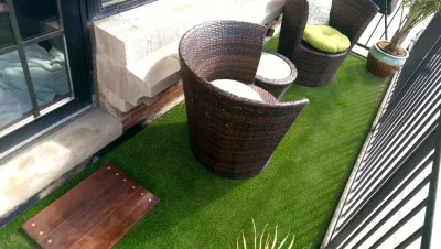 Balcony | High Density Turf & Ipe Landing w/ Stainless Steel accents by RugZoom Synthetic Grass & Landscaping