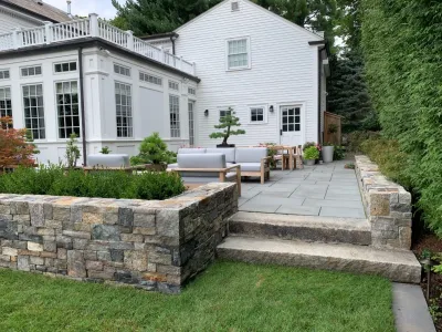 Rear and side yard Project- Waban, MA — Landscape Design project by Sallie Hill Design, Landscape Architect in Newton