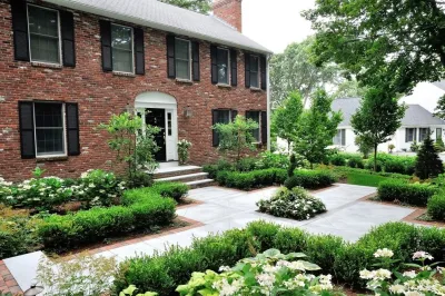 Winchester, MA -Formal Front Entry by Sallie Hill Design, Landscape Architect