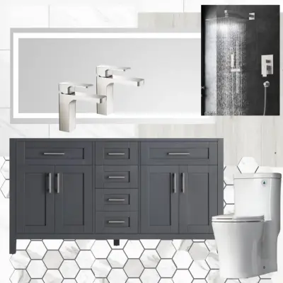 Mood board for existing clients in Ridgefield, CT. Master bathroom renovation by Grain & Steel Contracting LLC
