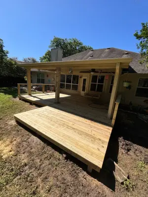 Lovely treated pine deck for Lynda, thrilled to bring her vision to life — Home Renovation & Remodeling Services project by ATX Outdoor Construction LLC