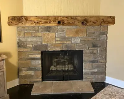 Repurposed timber mantel by Lank Construction