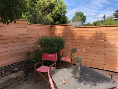 Minimal Spacing Clear Cedar Horizontal Fence by Cool Cat Fence