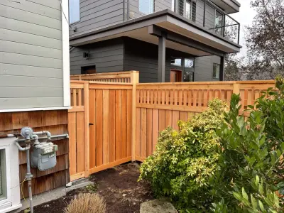 Contemporary Transparent Cedar Vertical Barrier — Fence Installation project by Cool Cat Fence