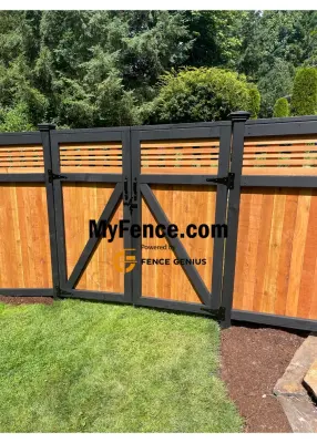 Cedar Gate System with Horizontal Lattice Design — Fence Installation project by MyFence.com